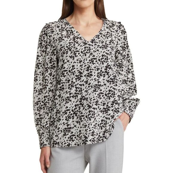 NWT BOSS Baluta confetti print silk popover blouse Size 6 - Picture 3 of 15